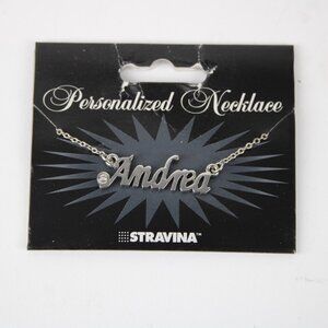 ANDREA Name Silvertone Rhinestone 14.5" w 4.5" Multi Ring Ext Necklace